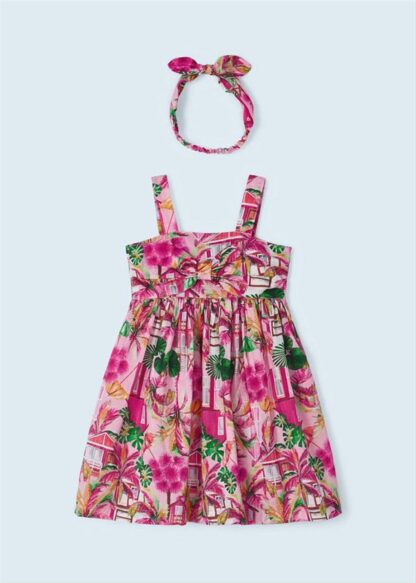 MAYORAL Φόρεμα λωρίδα φιόγκος ροζ φουξια 23-03941-022